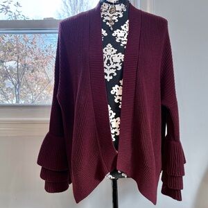 Express Burgundy Open Front Ruffle Bell Sleeve Cardigan Size Medium EUC